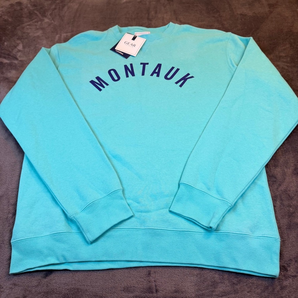 Gear For Sports Big Cotton Sweatshirt Mens Large Aqua Montauk Graphic Crewneck